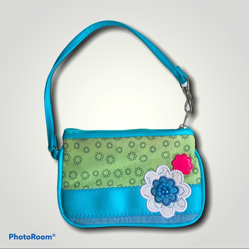 Blue and green small wristlet